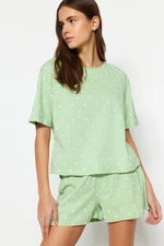 Trendyol Mint 100% Cotton Heart Patterned T-shirt-Shorts Knitted Pajama Set