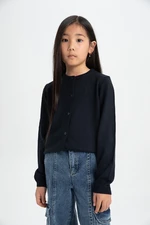 DEFACTO Girl's Crew Neck Buttoned Navy Blue Knit School Cardigan