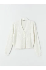 LC Waikiki V-Neck Self-Patterned Long Sleeve Women's Knitwear Cardigan