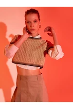 Koton Crop Sweter Z Krótkim Rękawem I Okrągły Dekolt