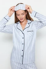 Trendyol Blue Striped Piping Detailed Sleep Banded Fleece Winter Knitted Pajamas Set