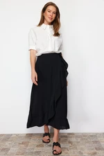 Trendyol Black Woven Wrapped Ruffle Skirt