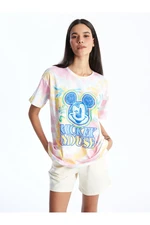 LC Waikiki Mickey Mouse Printed Short Sleeve Women's T-Shirt with a Crew Neck