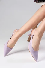 Mio Gusto Megan Lilac Color Pointed Toe Open Back Chunky Heel Shoes