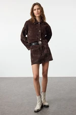 Trendyol Brown Suede Look Normal Waist Mini Denim Skirt