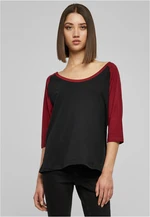 Women's 3/4 contrast raglan t-shirt blk/burgundy