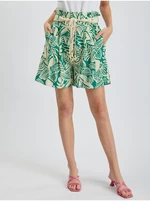 Orsay Creamy Green Women's Patterned Shorts with Linen - Women