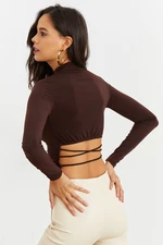 Cool & Sexy Women's Brown Waist Open Crop Blouse GC115