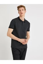 Koton Men's Black Checkered Cotton Slim Fit Polo Neck T-Shirt.