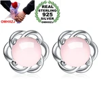 OMHXZJ Wholesale Sweet Lovely Fashion Woman Lady Party Gift Love Interwoven Rose Quartz 925 Sterling Silver Stud Earrings YS399