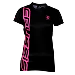 Dámské triko s krátkým rukávem CRUSSIS černo-fluo růžová  černo-růžová  XS