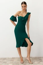 Trendyol Emerald Green Frilly Woven Elegant Evening Dress