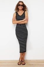 Trendyol Black Maxi Knitwear Striped Yarn / Special Yarn Dress