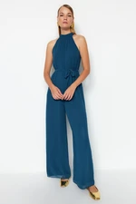 Trendyol Petrol Belted Maxi Chiffon Lined Woven Jumpsuit