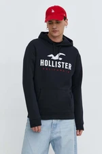 Mikina Hollister Co. pánská, černá barva, s kapucí, s aplikací