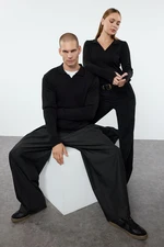 Trendyol Black Slim Fit Couple/Double Polo Collar Plain Knitwear Sweater