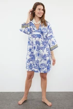 Trendyol Tropical Patterned Wide Fit Midi Woven 100% Cotton Beach Dress