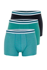 Trendyol 3-Piece Green-Navy Blue Striped-Solid Mix Cotton Boxers