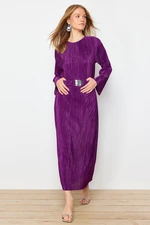 Trendyol Purple Belted Pleated Knitted Dress