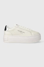 Kožené sneakers boty Calvin Klein Jeans BOLD PLATF LOW LACE LTH ML MET bílá barva, YW0YW01457