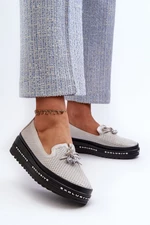 Shiny women's leather loafers on the S.Barski Silver platform