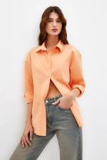 Trendyol Light Orange Single Pocket Boyfriend Woven Cotton Shirt