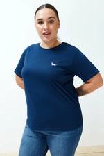 Trendyol Curve Navy Blue Embroidery Detailed Basic Knitted T-shirt