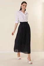 By Saygı Elastic Waist Lined Slim Satin Striped Skirt