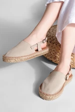Marjin Women's Straw Detailed Closed Espadrilles Sandals Daily Nineteen Beige Sandals.