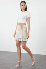 Trendyol Beige Tie Detailed Mini Length Woven Skirt with Ruffles Hem