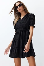 Trendyol Black Ethnic Patterned Waist Open Mini Woven Dress