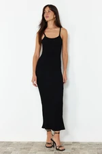 Trendyol Black Textured Plain Bodycone/Fit Strap Maxi Stretchy Knitted Pencil Dress