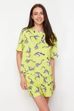 Trendyol Green-Multicolor 100% Cotton Animal Pattern Knitted Pajamas Set