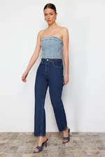 Trendyol Dark Blue High Waist Crop Straight Jeans