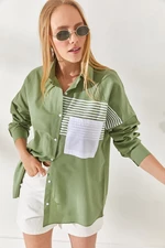 Olalook Musty Green Oversized Woven Shirt with Pocket Detail
