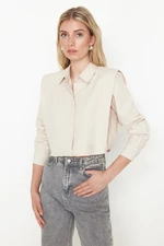 Trendyol Beige Stoned Crop Woven Shirt with Padded Sleeves