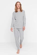 Trendyol sivá pletená bavlnená široká súprava pyžama