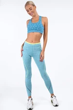 Light blue and graphite sports leggings with stitching