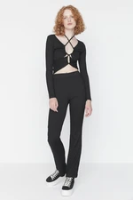 Trendyol Black Cut Out Detail and Halterneck Crepe Knitted Top and Bottom Set