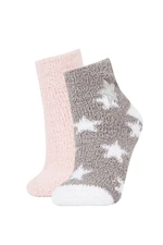 DEFACTO Women's Embroidery 2-pack Home Socks