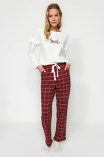 Trendyol White 100% Cotton Slogan Tshirt-Pants Knitted Pajama Set