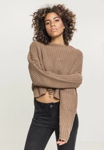 Women's wide oversize sweater in dark brown color