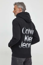 Bavlněná mikina Calvin Klein Jeans pánská, černá barva, s kapucí, s potiskem, J30J325698