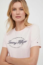 Bavlněné tričko Tommy Hilfiger růžová barva, WW0WW41039