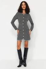 Trendyol Black Straight Cut Buttoned Tweed Woven Jacket Dress