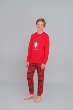 Boys' pyjamas Narwik, long sleeves, long legs - red/print