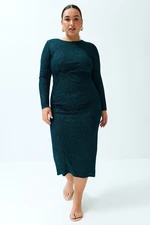 Trendyol Curve Emerald Green Midi Lurex Knitted Dress