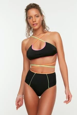 Trendyol Black High Waist Bikini Bottoms With Colorful Piping Detailed