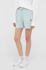 Bavlněné šortky Lyle & Scott tyrkysová barva, hladké, high waist