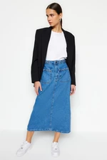 Trendyol Indigo Double Pocket Denim Jeans Skirt